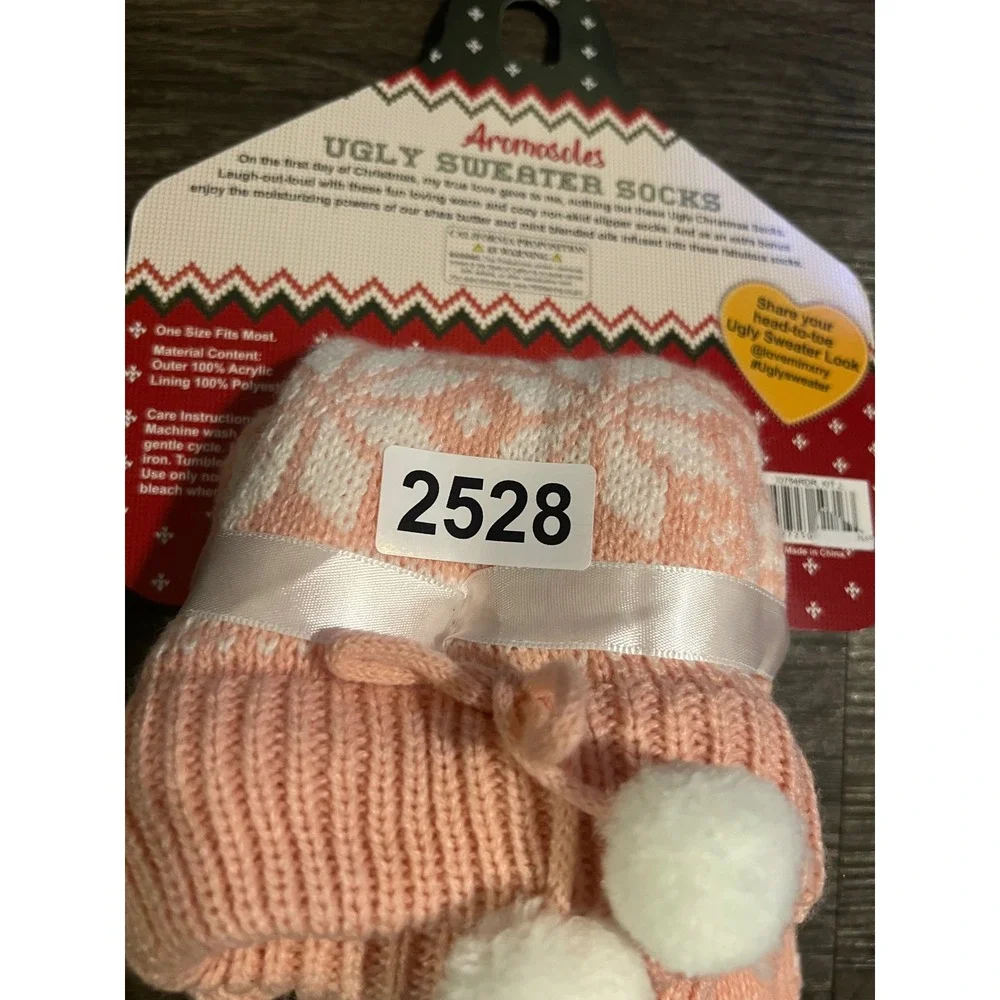 Aromasoles Womens Ugly Sweater Socks Scented Reindeer Pink One Size NWT
